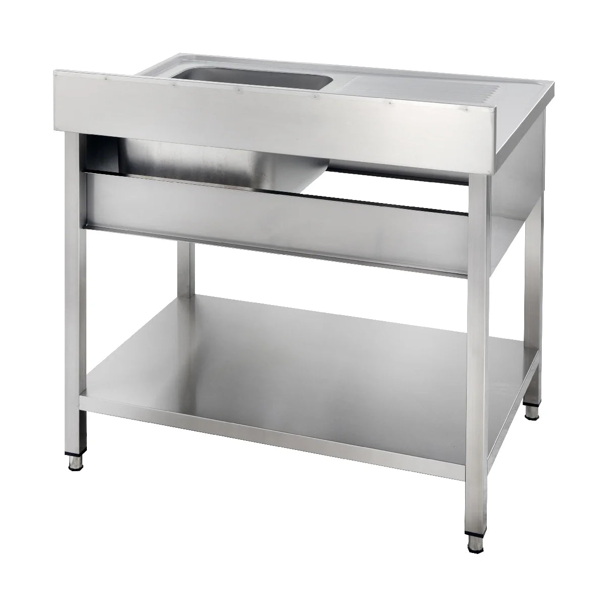 Table de lavage Basic 12x6 avec une cuve à droite, dosseret et étagère inférieure