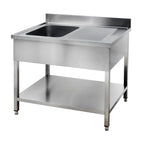 Table de lavage Basic 12x7 avec 1 cuve à gauche, Dosseret et étagère inférieure
