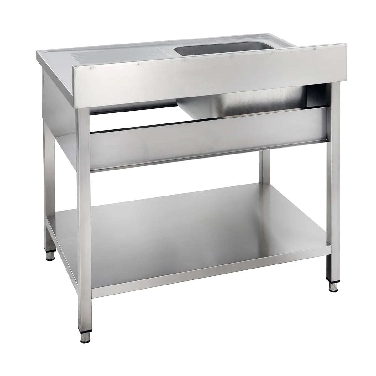 Table de lavage Basic 12x7 avec 1 cuve à gauche, Dosseret et étagère inférieure