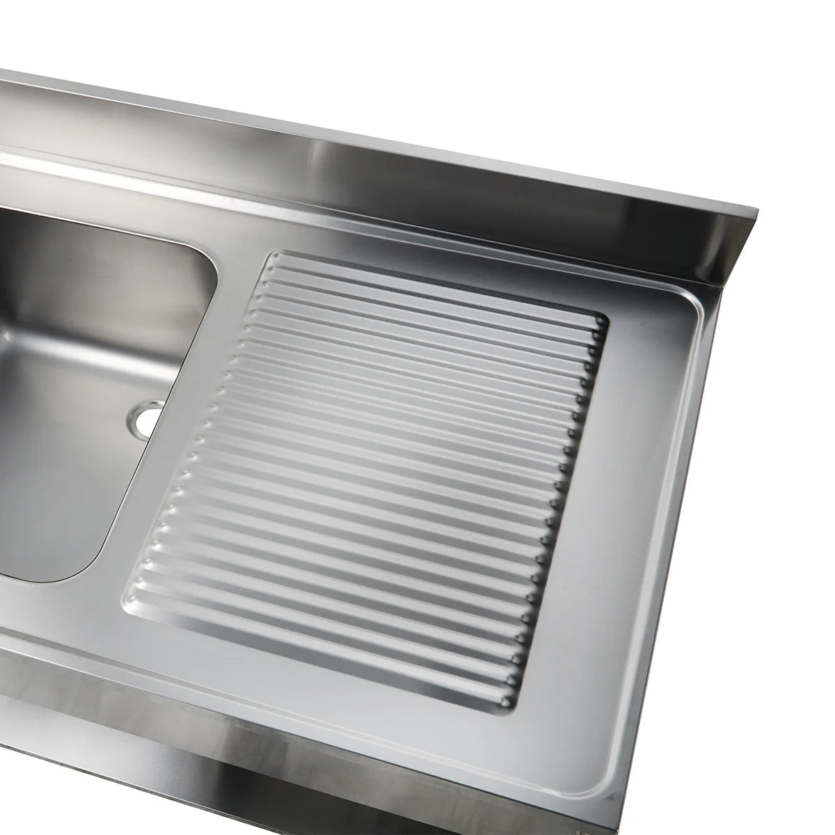 Table de lavage Basic 12x7 avec 1 cuve à gauche, Dosseret et étagère inférieure
