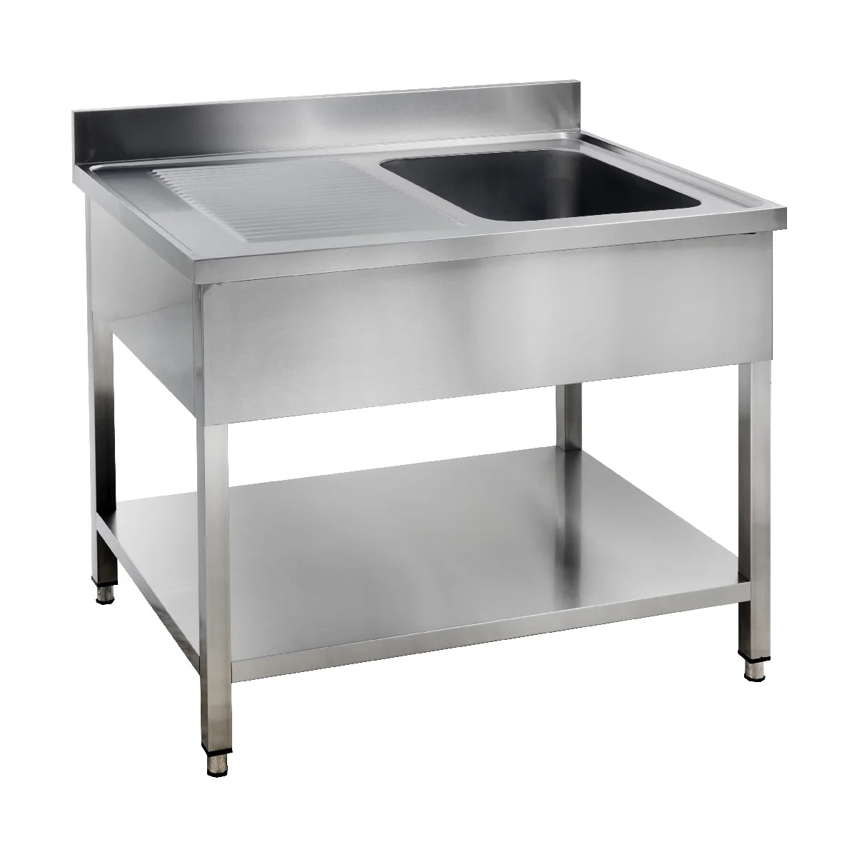 Table de lavage Basic 12x6 avec une cuve à droite, dosseret et étagère inférieure