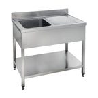 Table de lavage Basic 12x7 avec 1 cuve à gauche, Dosseret et étagère inférieure