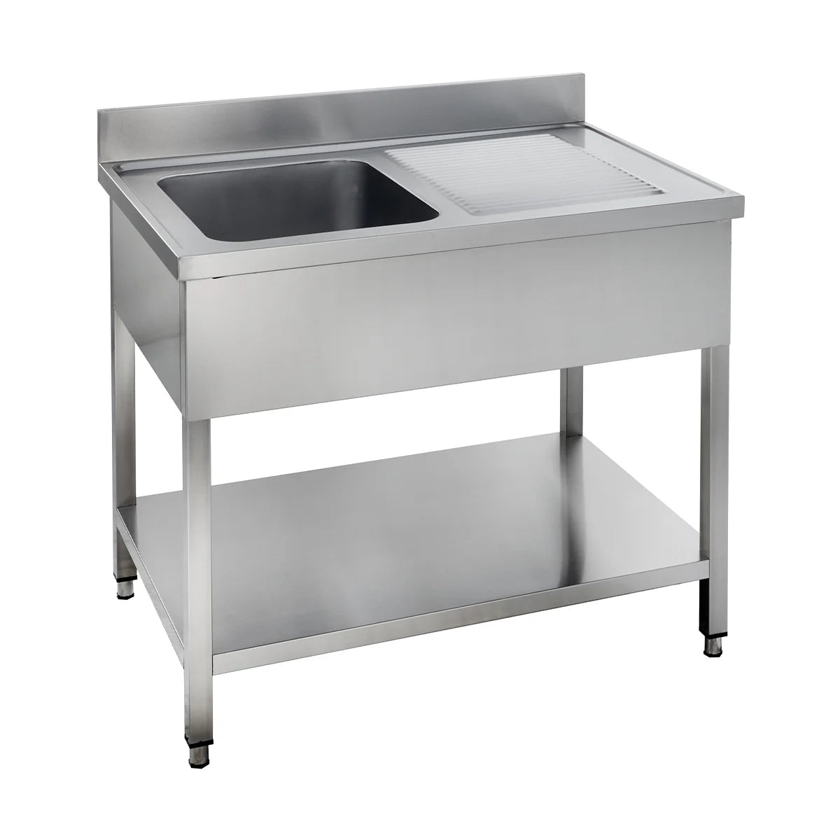 Table de lavage Basic 12x7 avec 1 cuve à gauche, Dosseret et étagère inférieure
