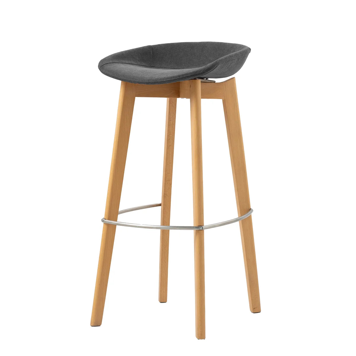 Tabouret de bar empilable FEROS Keeve - coque d’assise basse, rembourrée - bois / gris foncé