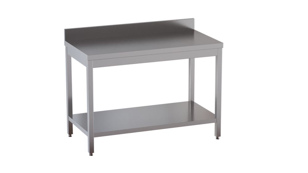 Table de travail ECO en inox adossée avec étagère basse 10 x 7
