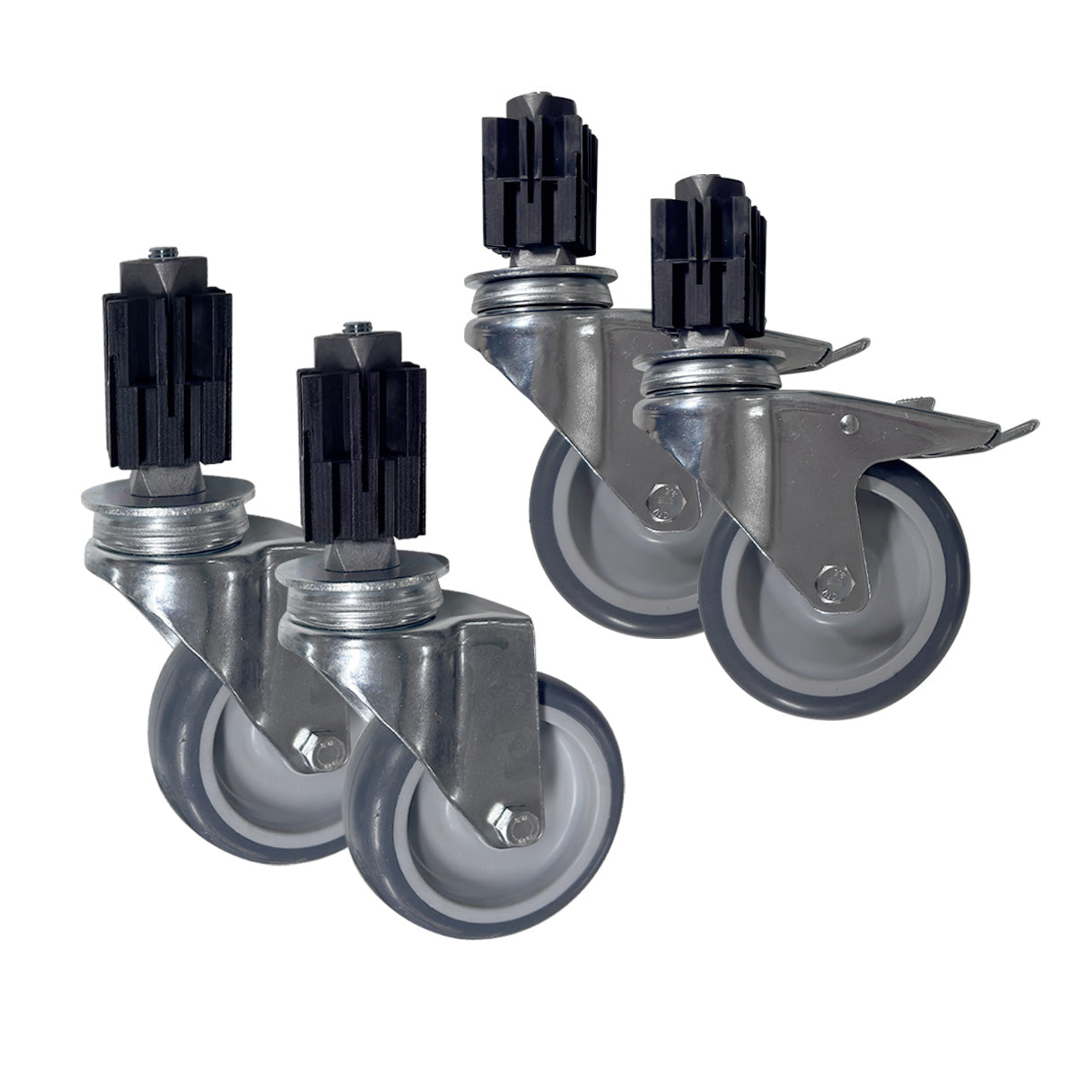 Kit de roulettes pivotantes - 2 avec frein et 2 sans frein pour tables de travail et armoires de travail PROFI
