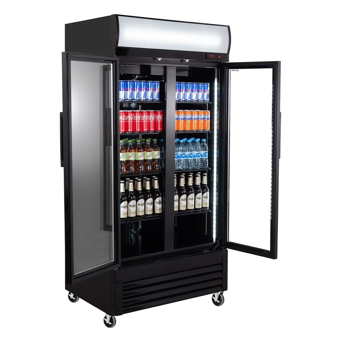 Réfrigérateur à boissons ECO 630 avec tête d'éclairage et portes battantes