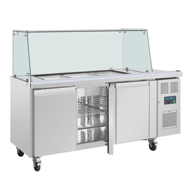 Comptoir à salade GN avec pare-haleine carré Polar Série U 3 portes