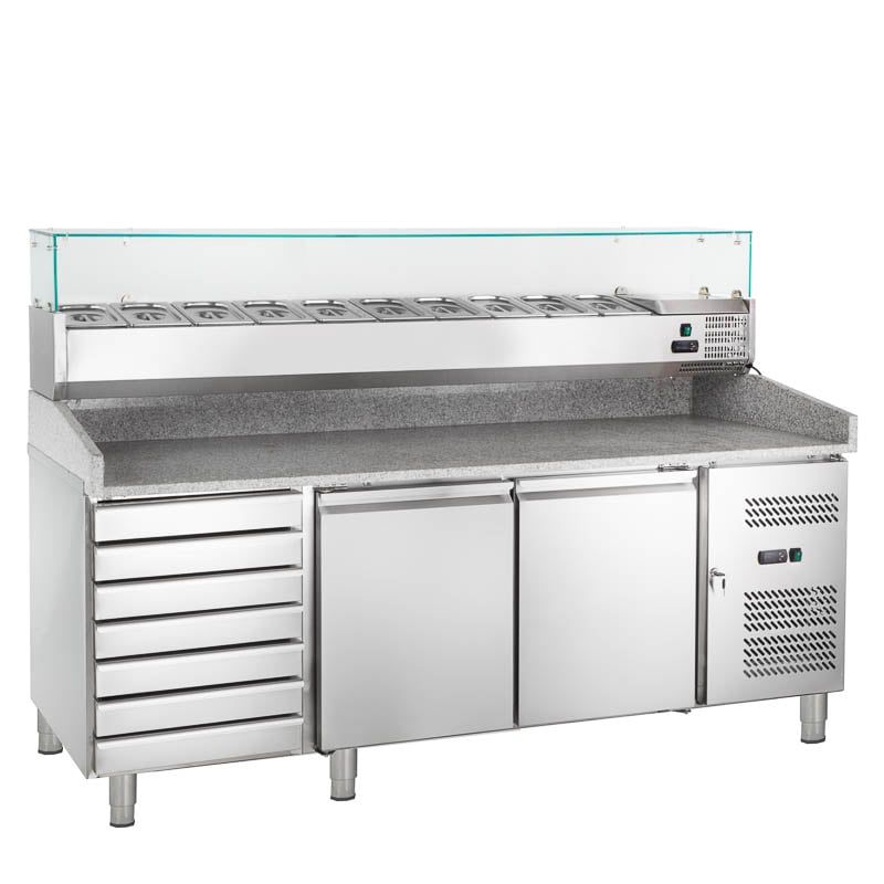 Table pizzaïolo ECO 2/7 avec présentoir réfrigéré 10 x GN 1/4