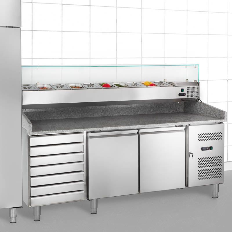 Table pizzaïolo ECO 2/7 avec présentoir réfrigéré 10 x GN 1/4