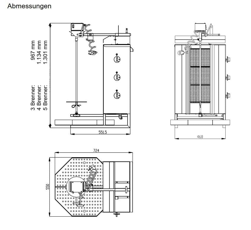 Grill kebab/gyros ECO 3 brûleurs, gaz propane
