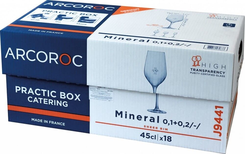 Verre à vin Arcoroc Mineral, 45 cl avec ligne de remplissage à 0,2 l, boîte pratique de 18 pièces