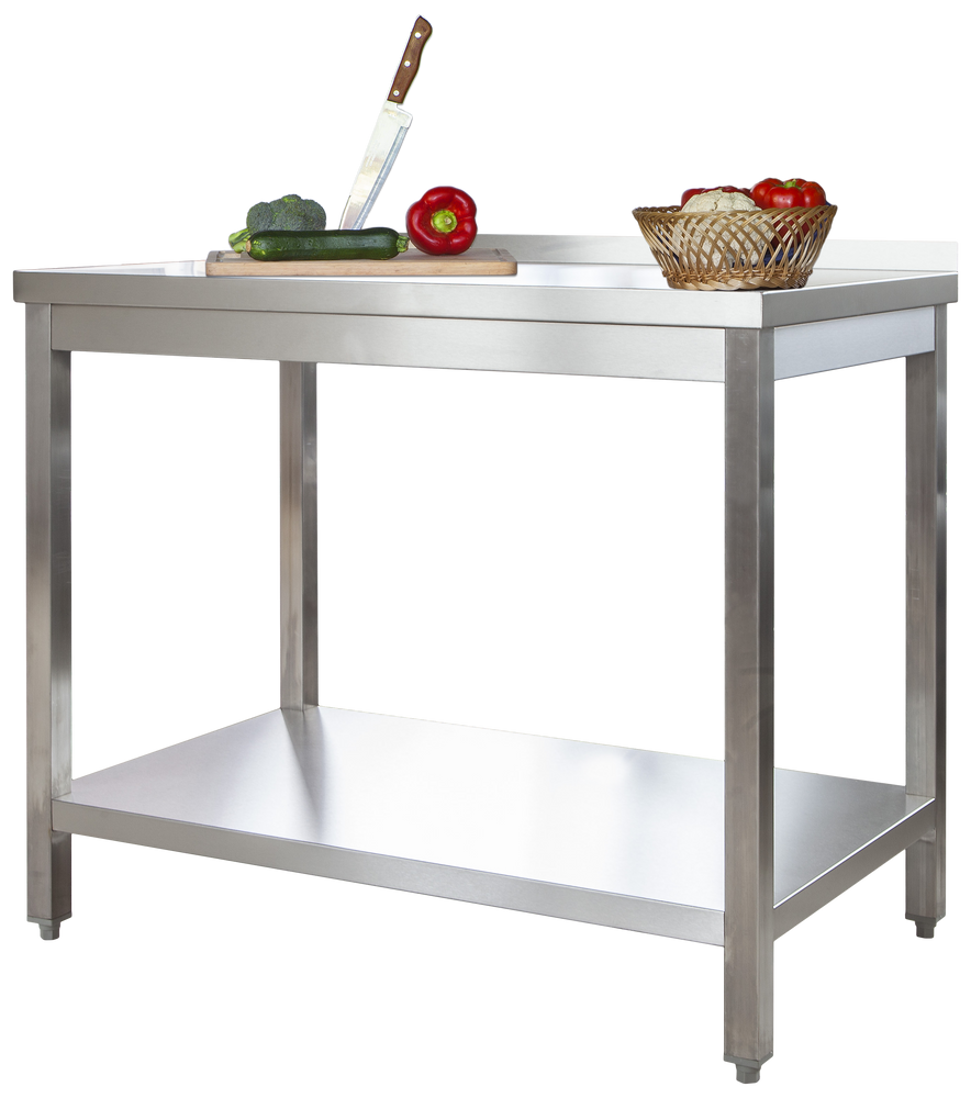 Table de travail en inox Profi 1 600 x 600 mm avec étagère basse et dosseret