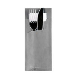 Pochette à couverts Papstar Stripes - gris, serviette blanche incluse