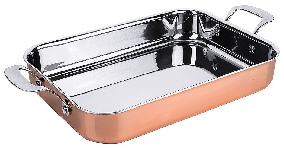 Cocotte en cuivre avec poignées rivetées en acier inoxydable L : 35 cm x La : 25 cm X hauteur : 6 cm