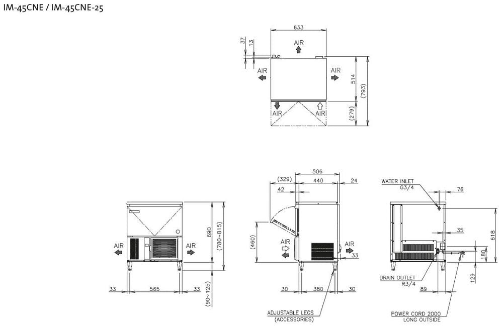Machine à glaçons Hoshizaki à cubes pleins 46 kg, 633 x 511 x 690 mm