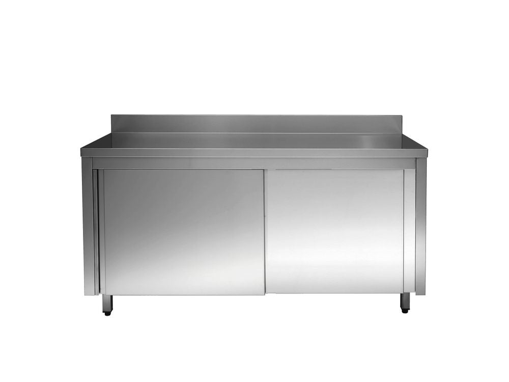 Meuble bas en inox  ECO 10x6 avec portes coulissantes et dosseret