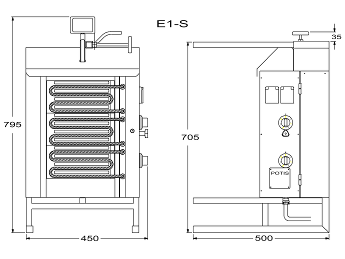 Gril électrique kebab/gyros Potis E1 - cuve de graisse octogonale