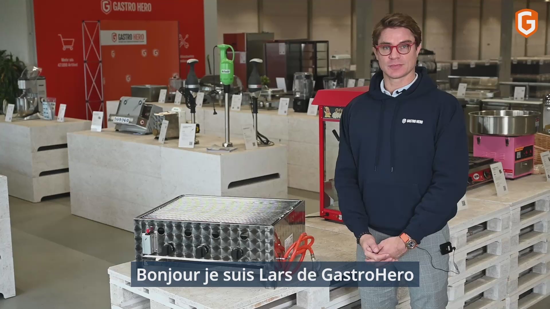grill à gaz avec 3 brûleurs 10 kW, 650 x 570 x 270 mm