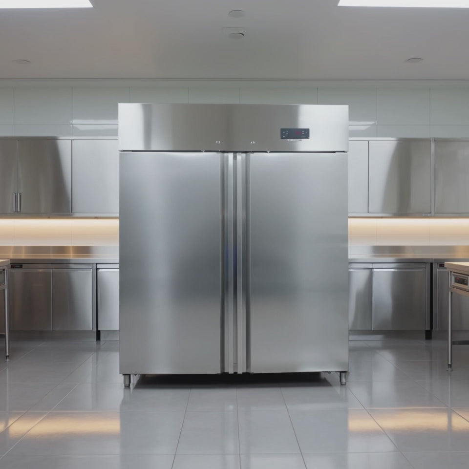 Armoire réfrigérée professionnelle ECO 1400 GN 2/1 monobloc, volume de réfrigération 1350 litres, 6 clayettes réglables, construction robuste, inox
