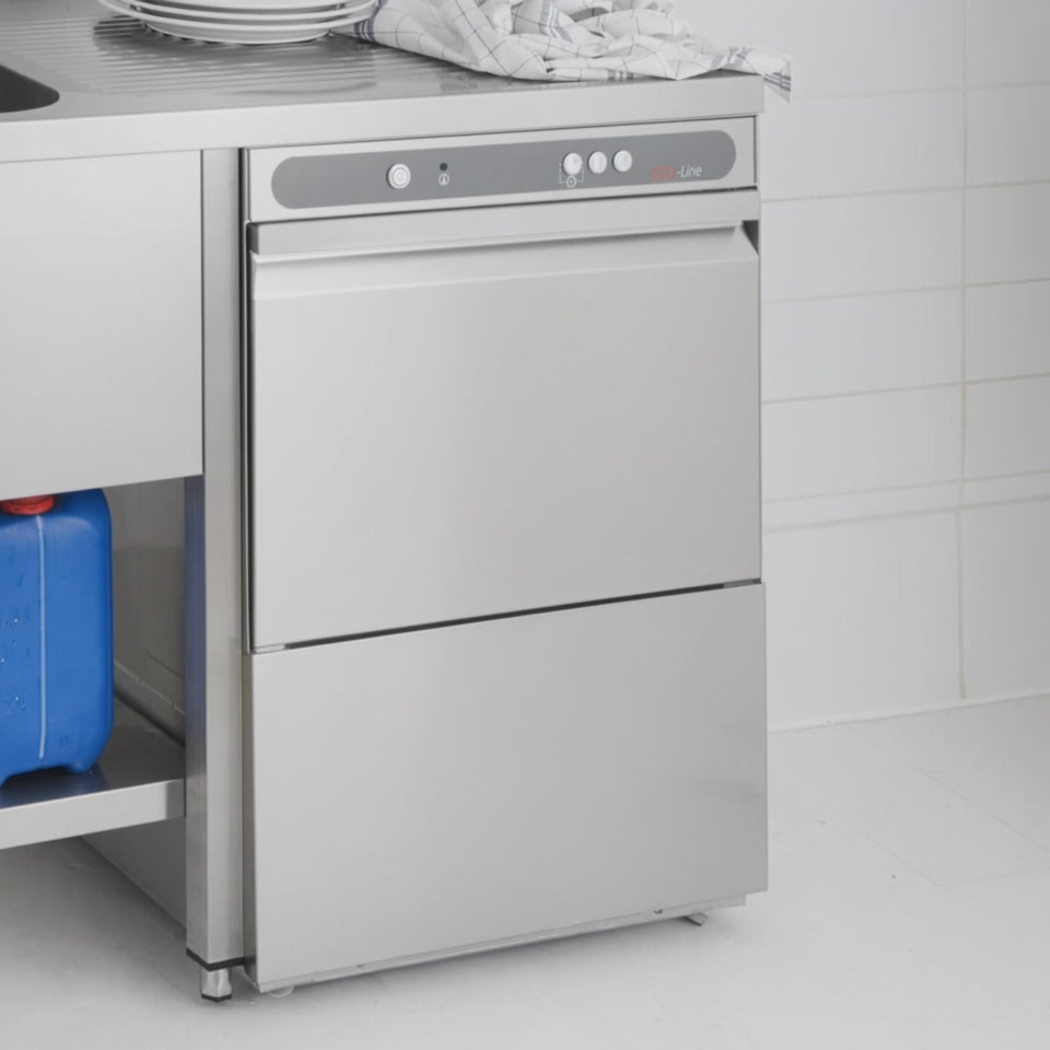 Lave-vaisselle ECO panier 50x50 cm, avec doseur de détergent & de produit de rinçage, avec pompe de vidange & adoucisseur, Fabriqué en Europe, 230 V