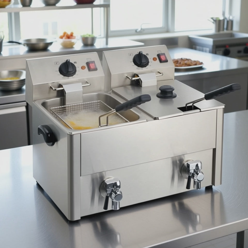 Friteuse électrique double ECO 10+10 litres avec robinet de vidange