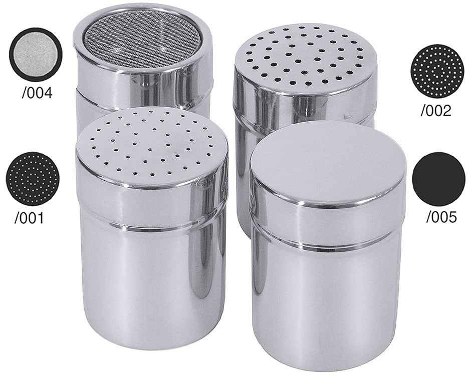 Saupoudreuse en acier inoxydable 18/10, 0,15 l., diamètre 6cm, hauteur 7,5cm