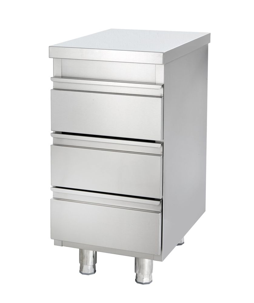 Meuble bas avec tiroirs en inox BASIC, 3 unités 600
