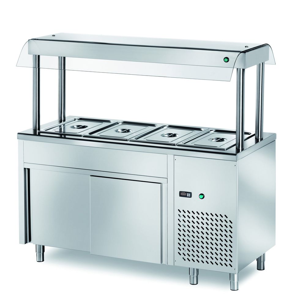 Ilot buffet PROFI froid avec portes coulissantes et écran de protection hygiénique 2000x700x1500 – 5x GN 1/1