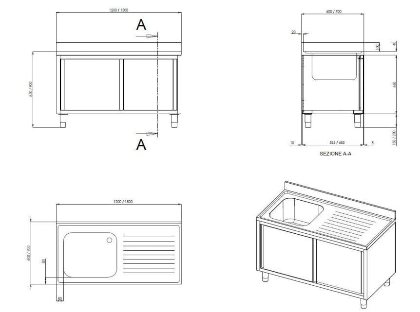 Plonge sur armoire Eco 14x6 avec 1 bacs à gauche