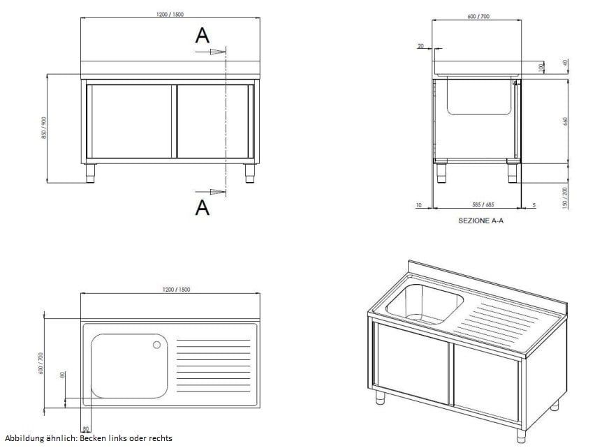 Plonge sur armoire Eco 12x6 avec 1 bac à droite