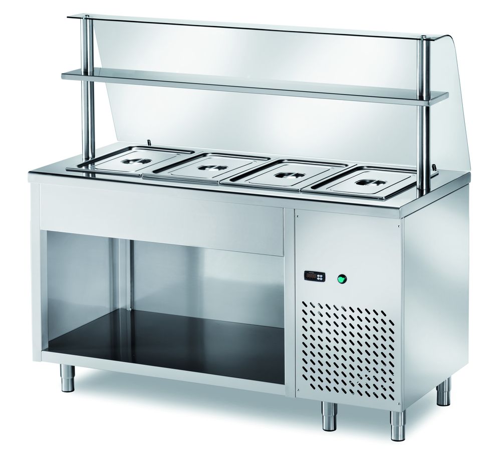 Table réfrigérée de distribution PROFI ouverte avec structure en verre 2000x700x1400 – 5x GN 1/1