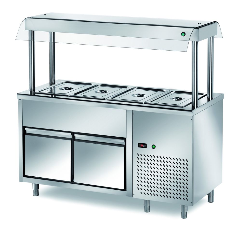 Ilot buffet PROFI froid avec deux tiroirs et écran de protection hygiénique 1500x700x1500 – 4x GN 1/1