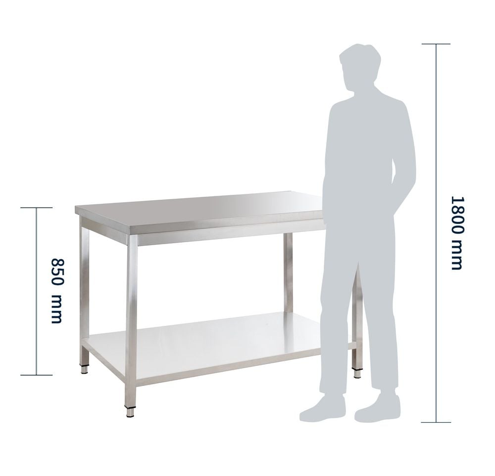 Table de travail Basic 15x6 en inox avec étagère inférieure
