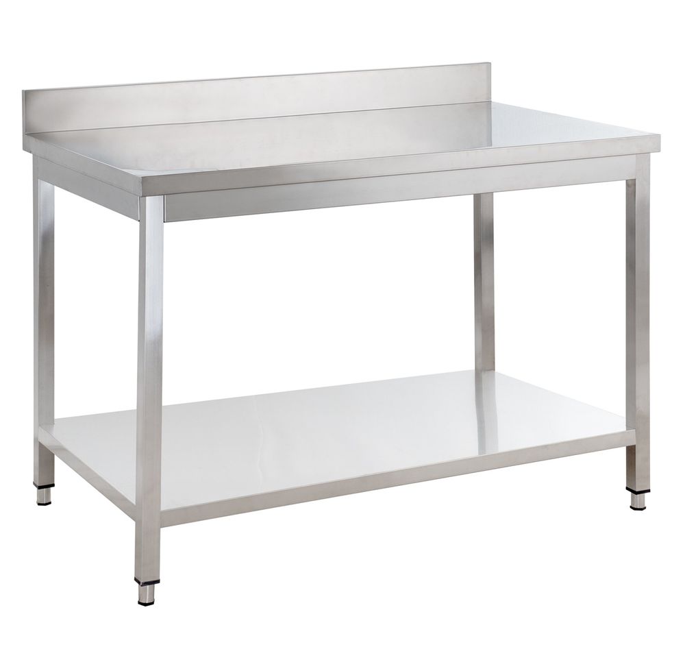 Table de travail Basic 12x7 en inox avec étagère inférieure et dosseret