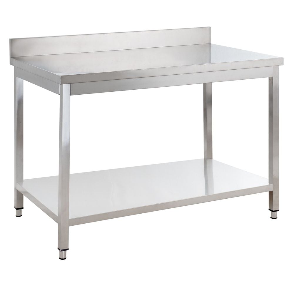 Table de travail Basic 15x6 en inox avec étagère inférieure et dosseret
