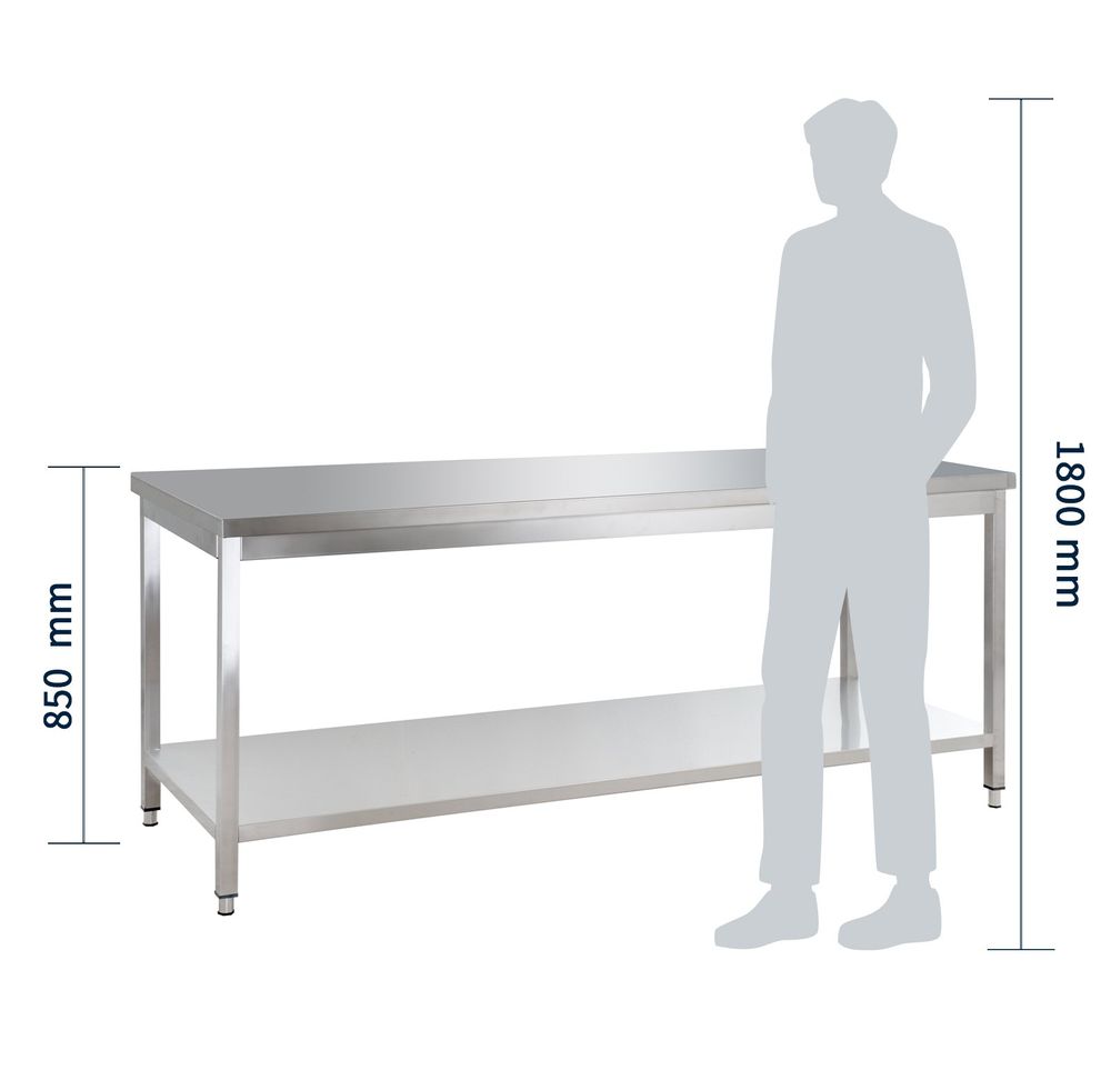 Table de travail Basic 16x6 en inox avec étagère inférieure