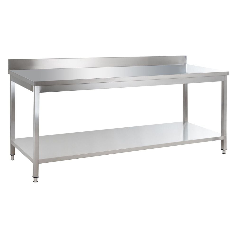 Table de travail Basic 20x7 en inox avec étagère et dosseret
