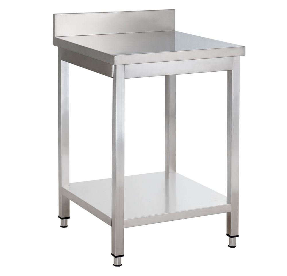 Table de travail Basic 8x7 en inox avec étagère inférieure et dosseret
